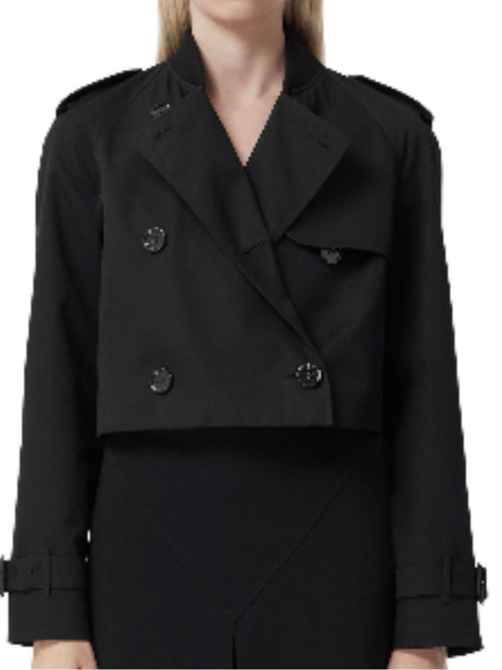 Burberry Fenhurst Black Cropped Double-Breasted Trench Jacket